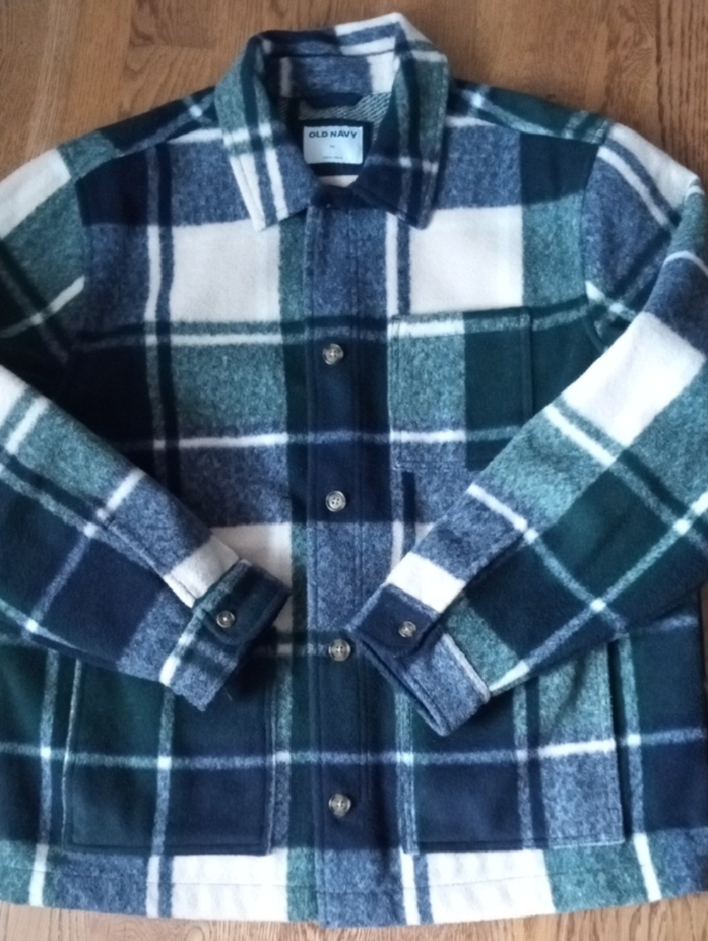 Old Navy Blue and White Plaid Button-Front Shirt Jacket